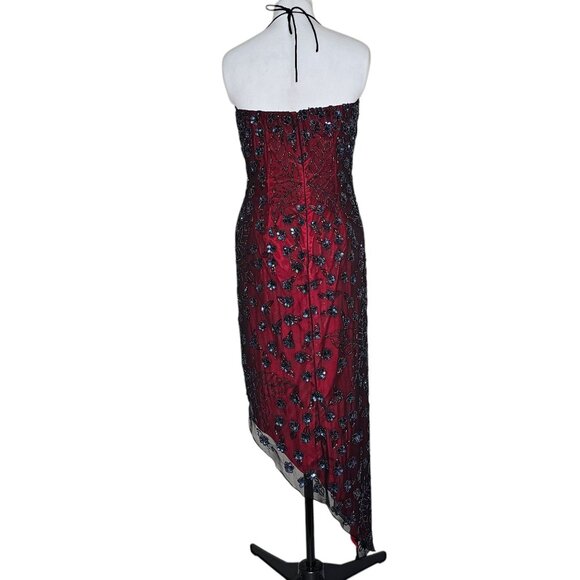 Y2K Sean Collection L Silk Beaded Fairy Whimsigoth Dress Asymmetric HOCO Prom - Picture 5 of 10